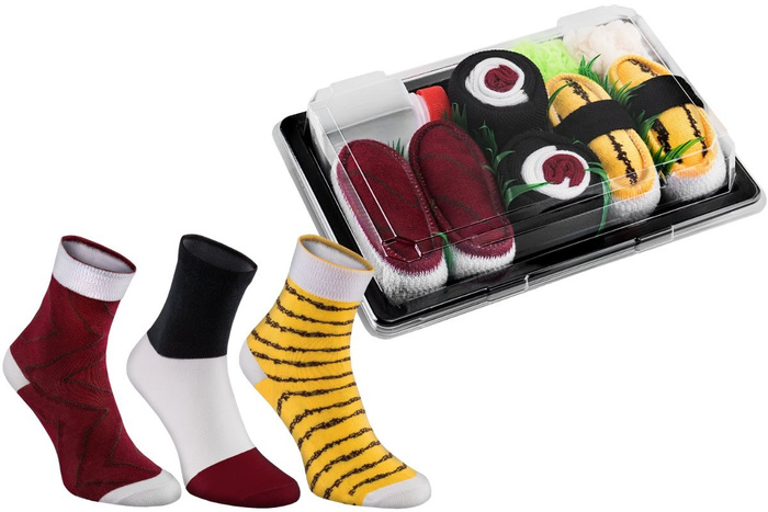 Children's Sushi Socks Box 3 Pairs: Tuna, Tamago, Tuna Maki