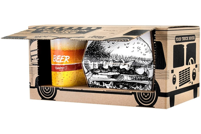 Food truck socks box burger beer 3 pairs