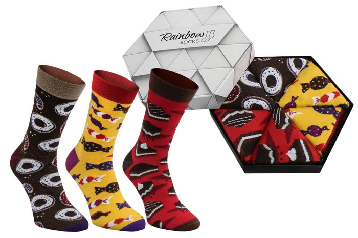 Sweet socks box donuts candies brownie 3 pairs