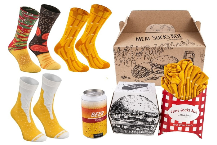 Meal socks box burger fries beer 5 pairs