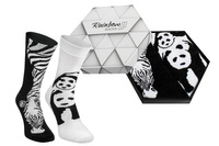 Black & white animals socks box zebra panda 2 pairs