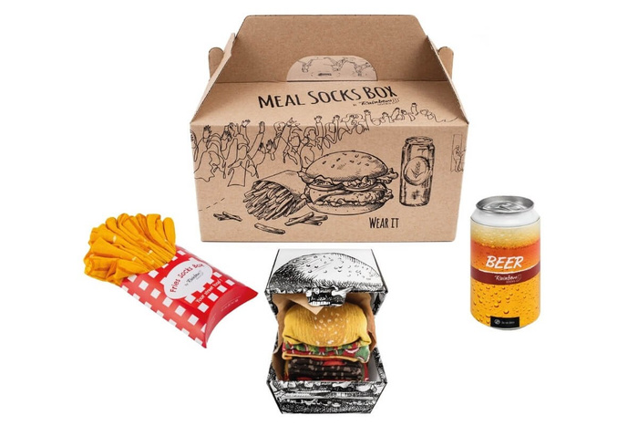 Meal socks box burger fries beer 5 pairs