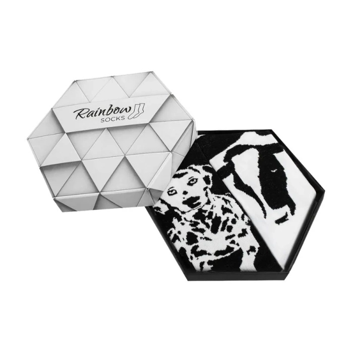 Black- White Animals Socks Box Dalmatian Cow