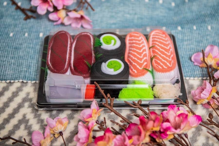 Rainbow Sushi Socks - sushi socks box.